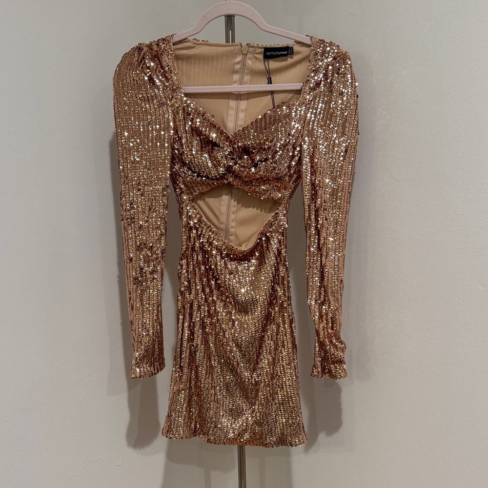 Sequin Long Sleeve Dress in Rose Gold